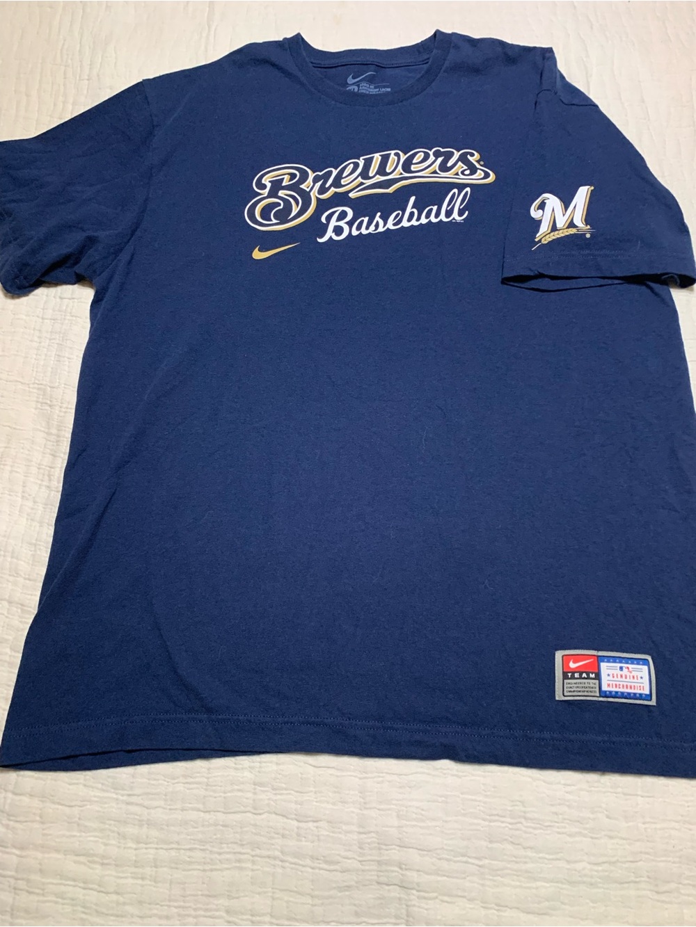Nike Navy Milwaukee Brewers MLB Baseball Tee with Gold Accents